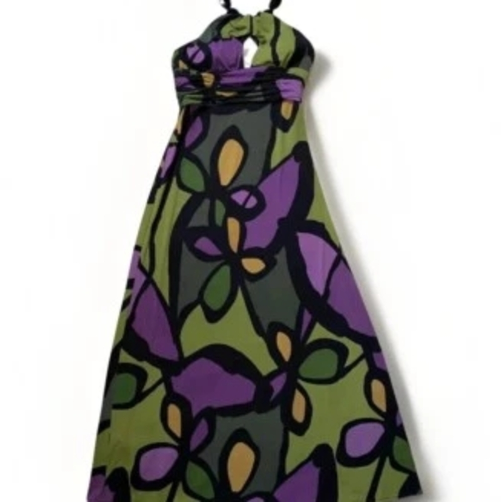 New Directions Purple and Green Halter Sundress